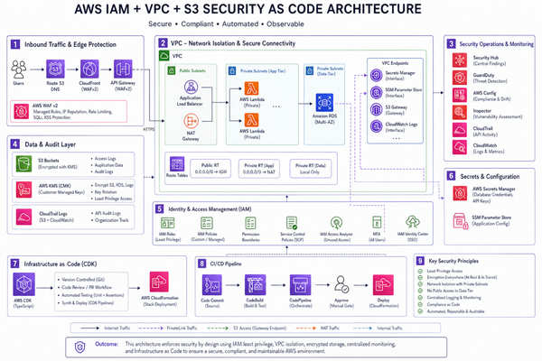 AWS CDK IAM and VPC Security Enforced as Code: KMS, WAFv2, and Security Hub in One Stack